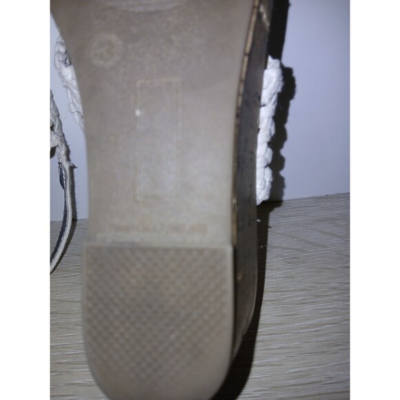 SO Adriene Cork Wedge Sandals White Woven Upper Open Toe Girls Size 3 Medium - Picture 15 of 16